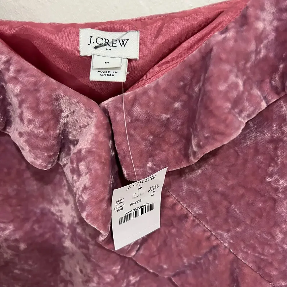 J.Crew Pink Purple Crushed Velvet Ruffle Tank Top Size Medium New